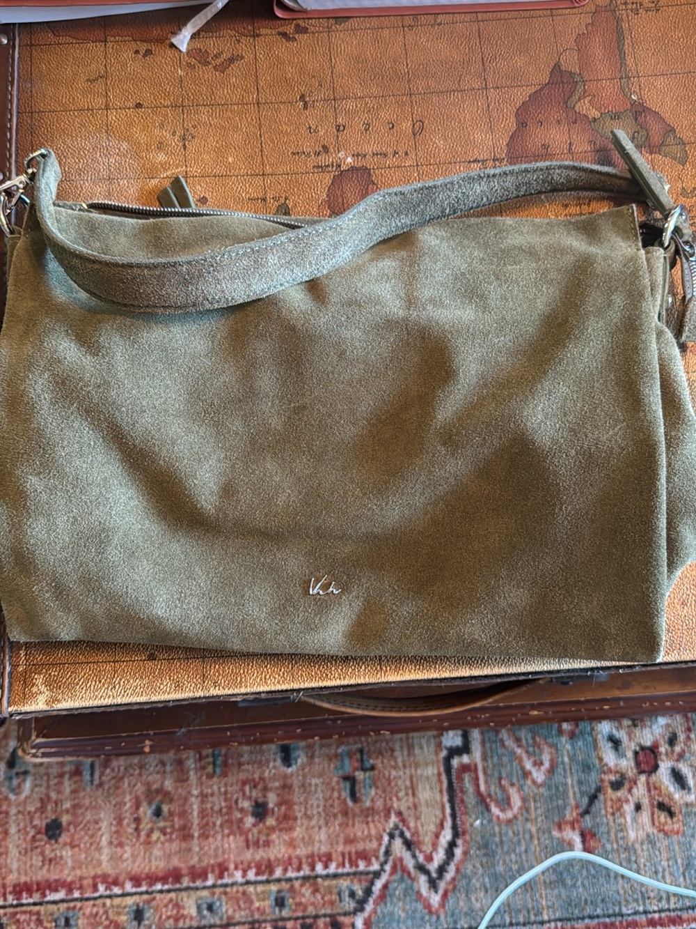 Olive Green Suede Shoulder Bag